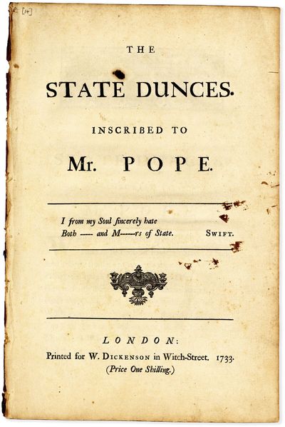 The State Dunces. Inscribed to Mr. Pope
