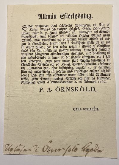 [Efterlysning av en kvinna som rymt under färd…