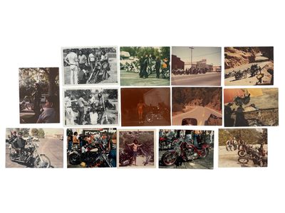 Outlaw biker scene in California photo archive. Mid 1970s. Consists of 14 vernacular photographs (12...