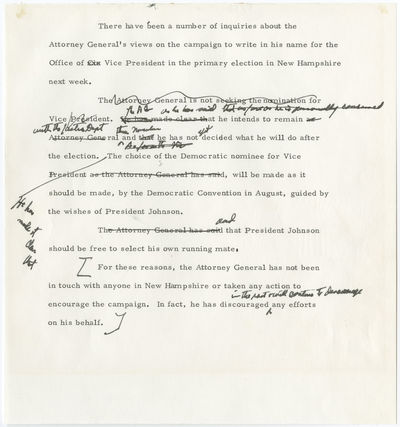 Robert Kennedy Discourages a Write-In Campaign in 1964