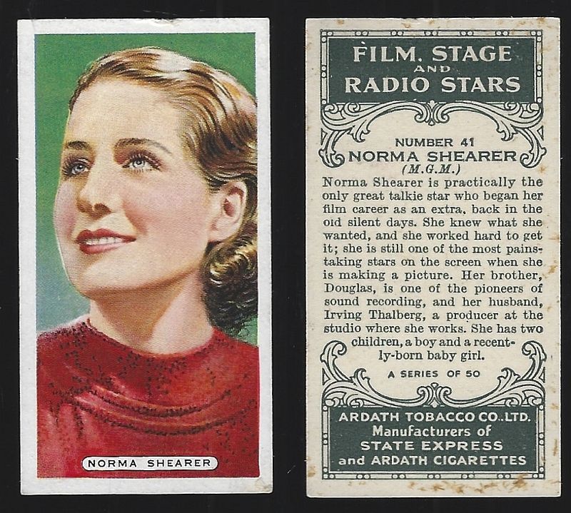 ardath cigarette cards VINTAGE ARDATH CIGARETTE CARD WITH NORMA SHEARER