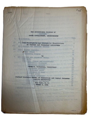 The Educational Program of Youth Development, Incorporated: Some Descriptive and Evaluative Observations on Current and Projected Activities. [cover title]