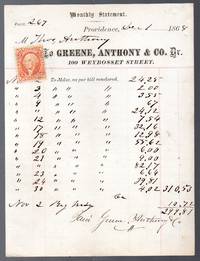 cover of 1868 Billhead from Greene, Anthony and Company Providence Rhode Island ephemera