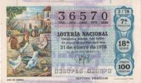 cover of Loteria E00411: hoja nº 29. Loteria Nacional. Nº 36570, serie 18ª, fracción 7ª, precio 100 pesetas, sorteo 3/78 del 21 de Enero de 1978. Aves de Corral