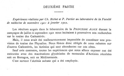 Recherches sur la toxine des Coelenteres et les phenomenes d'anaphylaxie. [Research on the toxin of Coelenterates and the phenomena of anaphylaxis]