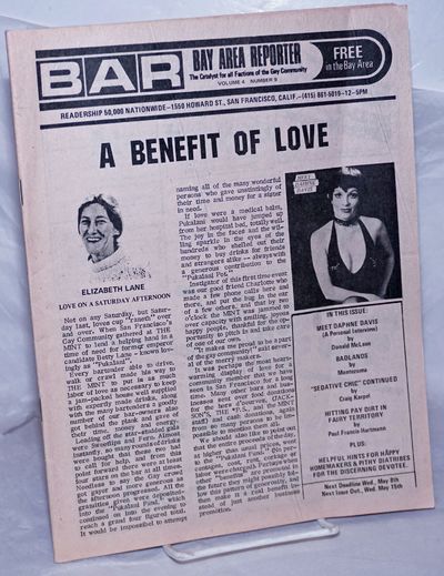 San Francisco: Benro Pub, 1974. Newspaper. 8.5x11 inches, photos, ads, services, listings, reviews, ...
