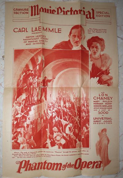 Two Pieces of Promotional Ephemera Relating to the Silent Universal Film "Phantom of the Opera", released in 1925 and starring Lon Chaney Sr., and the mailing envelope from Universal Pictures Corporation, with a 1925 postmark