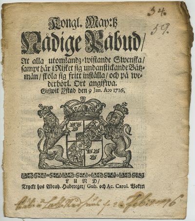 Kongl. may:tz nådige påbud/ at alla…