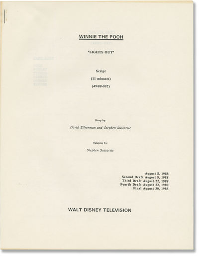The New Adventures of Winnie the Pooh: Lights Out (Original screenplay for the 1989 television episode)