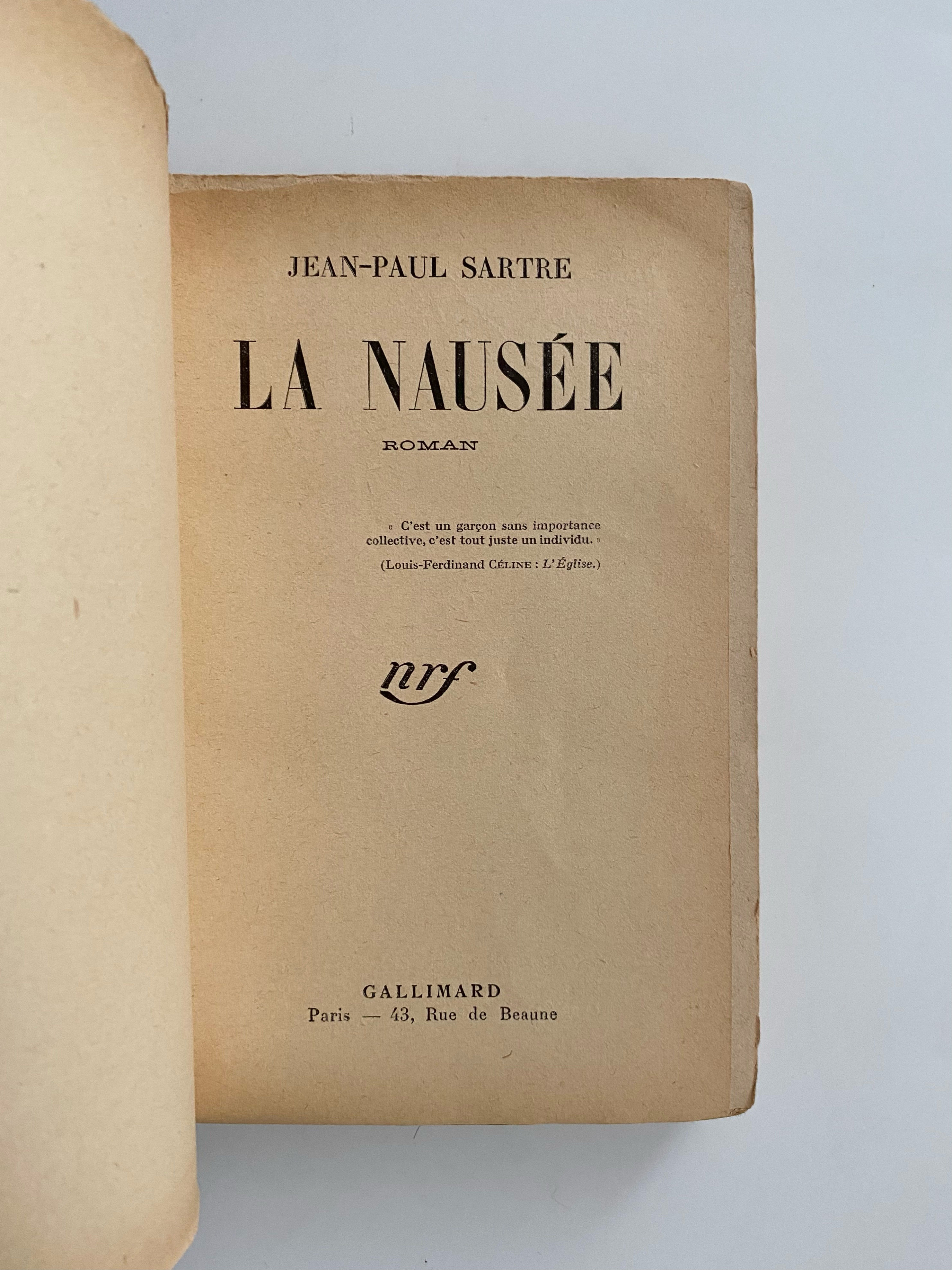 La NauseÃ© [Nausea] by Jean-Paul Sartre | 1938 | Gallimard | BIBLIO NZ