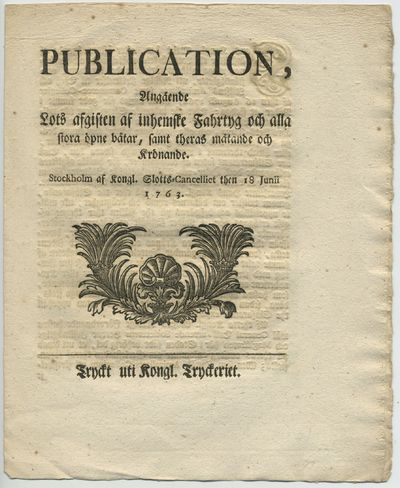 Publication, angående lots afgiften af inhemske…