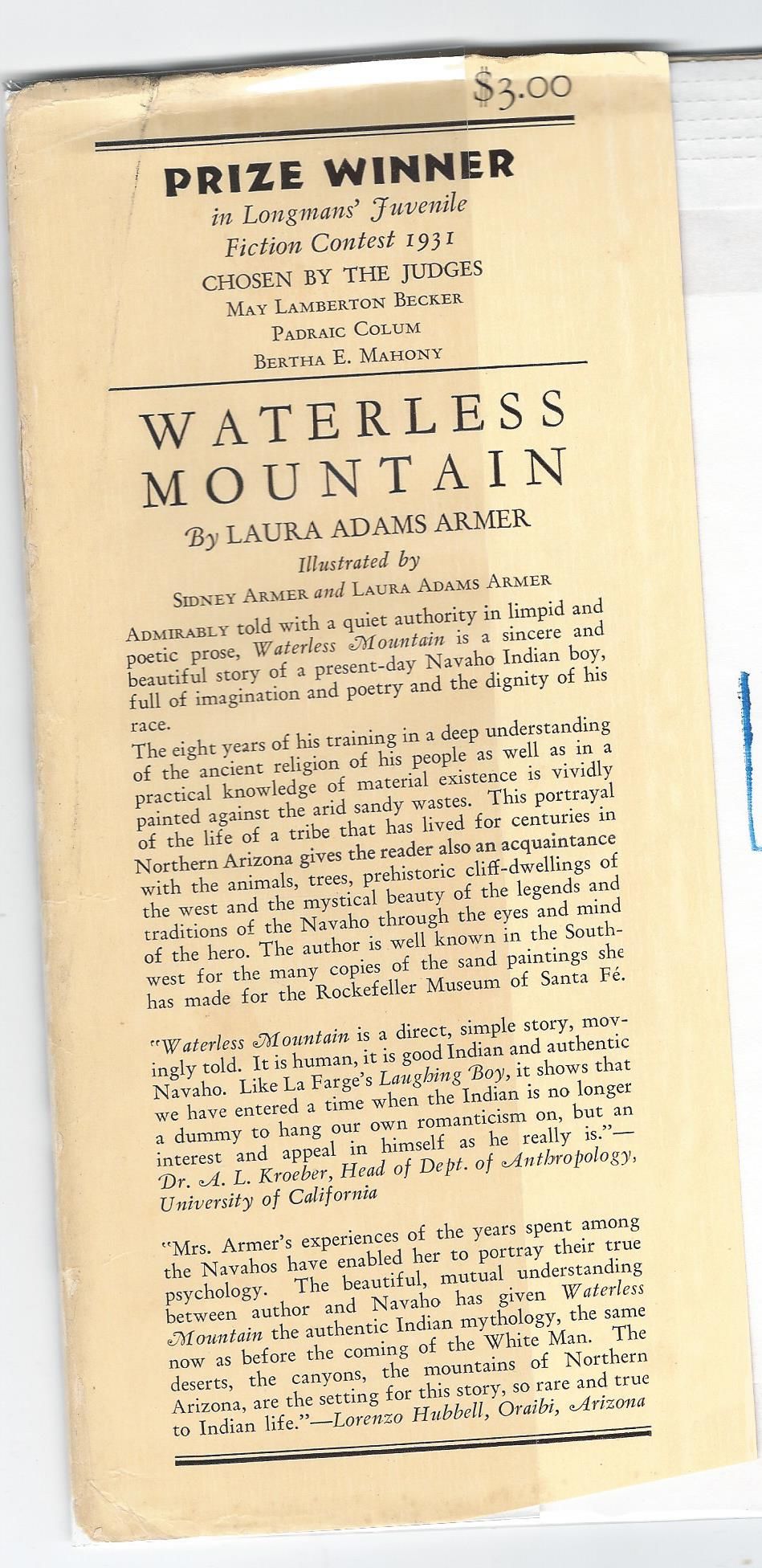 Waterless Mountain by Laura Adams Armer First edition, Third Printing