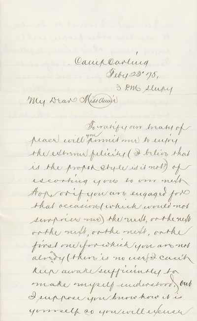 Camp Carling, Wyoming Territory, 1875. Two letters totalling three 5 x 8 inch pages, with envelopes....
