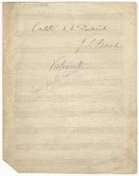 Cantate de la Pentacôte J.S. Bach Violoncelle. Autograph musical manuscript transcription for solo cello. Unsigned and undated, but ca. 1900