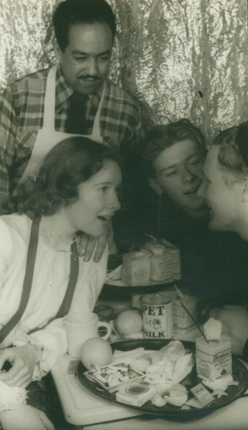 Portrait of Langston Hughes as busboy at the Stage Door Canteen, with 3
