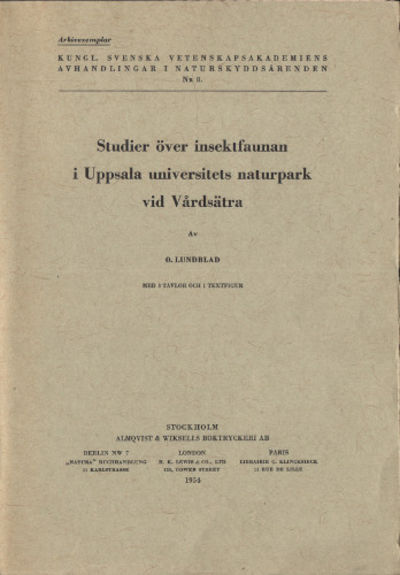 STUDIER ÖVER INSEKTFAUNAN I UPPSALA UNIVERSITETS…