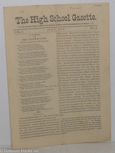 The High School Gazette. An Amateur Paper devoted to the Scholars, Alumni and Others interested in the School. Vol. 1, No. 2. July 1878