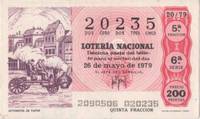 Loteria E00477: hoja nº 33. Loteria Nacional. Nº 20235, serie 6ª, fracción 5ª, precio 200 pesetas, sorteo 20/79 del 26 de Mayo de 1979. Automovil de Vapor