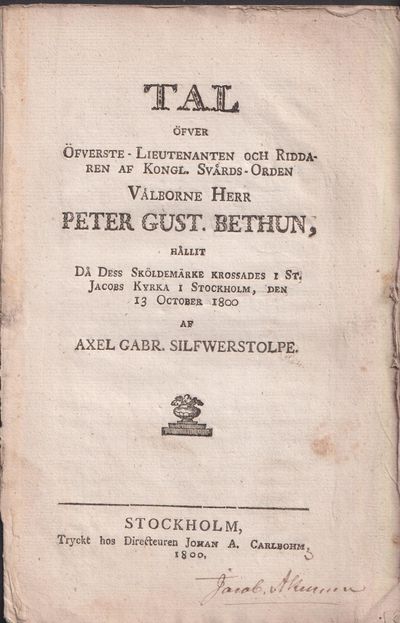 Tal öfver öfverste-lieutenanten och riddaren af…