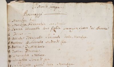 (Cimarosa, Domenico {attributed}) Il Morbo Campana. (Italy. N.d. but last quarter of the 18th century. 52 leaves including 2 blanks. [Bound With:] (Abbot Sertor {attributed to Pietro Metastasio}). Il Conclave dell anno MDCCLXXIV. Dramma per Musica dei Recitarsi nel Teatro delle Dame Dedicato alle Istesse Dame. Roma presso il Caracas all’insegna del Silenzo, No date (Italy, after 1774). 38 leaves