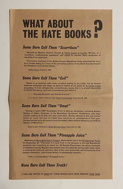[PROTEST BROADSIDE AGAINST CONSERVATIVE EXTREMISM]. What About the Hate Books