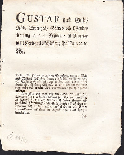 Gustaf med Guds nåde Sweriges, Göthes och Wendes…