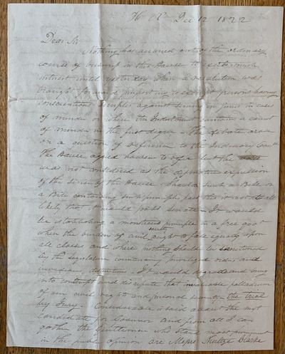 Autograph Letter Signed, as Pennsylvania State Legislator, Harrisburg, Dec. 18, 1822 to William Jessup, Montrose, Pennsylvania