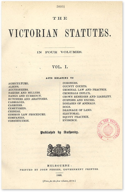 The Victorian Statutes. Published by Authority. 4 Volumes. 1866