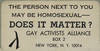 Sticker: "The Person Next to You May Be a Homosexual — Does It Matter?"