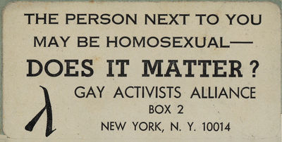 Sticker: "The Person Next to You May Be a Homosexual — Does It Matter?"
