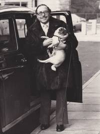 Original photograph of Tennessee Williams with a friend's pug dog, 1973