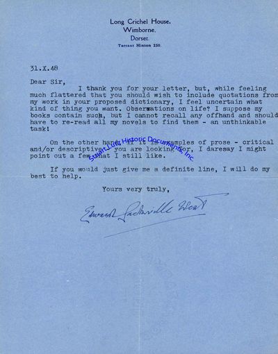 Edward Sackville-West Responds To A Request For Quotations