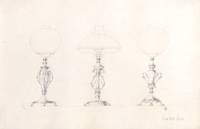 Original pencil design for three gas-lamp bases; signed with monogram “GB” and inscribed “1/3 of Full Size”