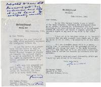 Two typed, signed letters dated 29 November 1944 and 25 October 1945 from Lord Camrose to Sir...