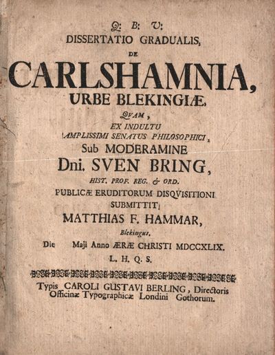 Dissertatio gradualis, de Carlshamnia, urbe…