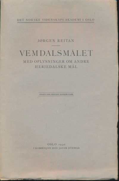 Vemdalsmålet. Med oplysninger om andre…