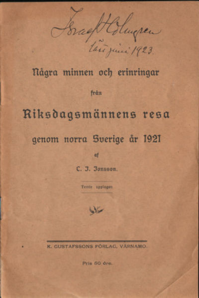 NÅGRA MINNEN OCH ERINRINGAR FRÅN RIKSDAGSMÄNNENS…