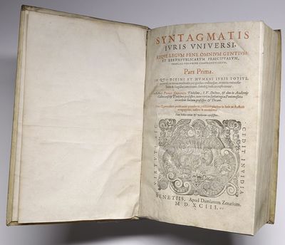 [LAW, COMPARATIVE LEGISLATION, 1593]. Syntagmatis iuris [juris] universi atque legum pene omnium gentium, et rerum publicarum praecipuarum, triplici volumine comprehensarum