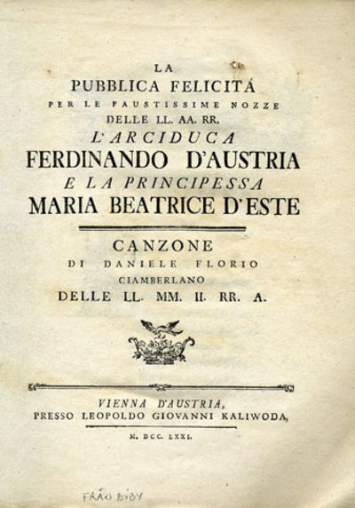 La pubblica felicitá per le faustissime nozze…