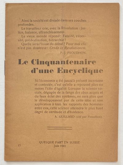 : , 1941. 16p., staplebound booklet, pages toned, vertical crease. Contents in French and Italian. 