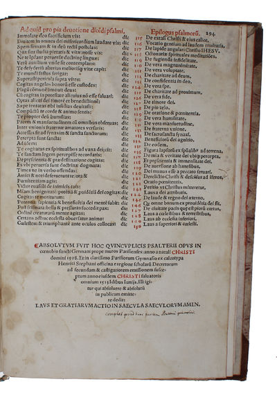 (Quincuplex Psalterium - Parts 4 & 5, consisting in the entire Psalterium Vetus & Psalterium Conciliatum). - [THE FIRST FRENCH BOOK OF PROTESTANTISM] (photo 5)