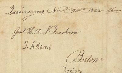 John Adams Free Frank, Addressed to Massachusetts Politician and Author, H.A.S. Dearborn