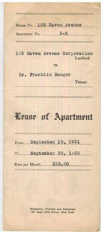 cover of APARTMENT LEASE To Dr. Franklin Hanger 1931