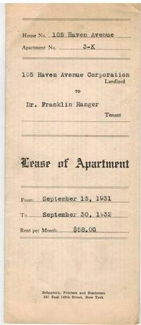 APARTMENT LEASE To Dr. Franklin Hanger 1931