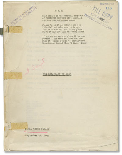 Big Broadcast of 1938 (Original screenplay for the 1938 film)