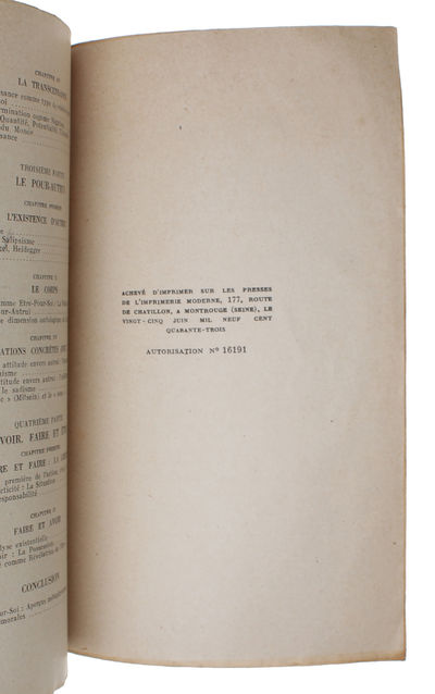 L'être et le néant. Essai d'ontologie phénoménologique. - [THE MAIN WORK OF EXISTENTIALISM - FIRST PRINTING, REVIEW-COPY] (photo 5)