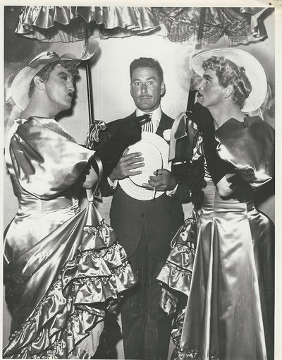 ERROL FLYNN, BURT LANCASTER, ROBERT MITCHUM IN DRAG at FRIARS' FROLIC (1950) Photo by Charles Rhodes