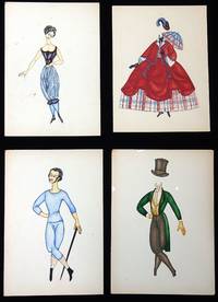 Original Art - 2 Watercolor Paper Dolls and Costumes in Stylized 1850s attire