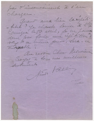 Autograph letter signed in full to impresario [Charles?] Wagner