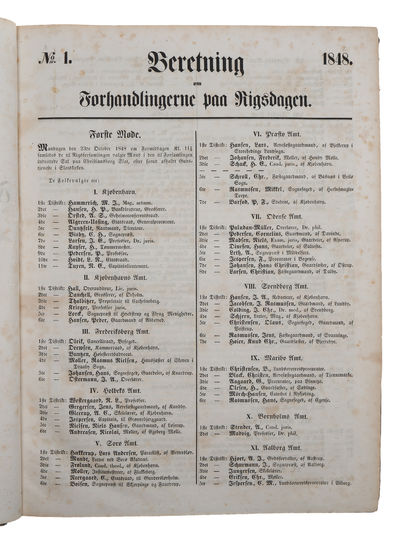 Beretning om Forhandlingerne paa Rigsdagen. 2 vold, nr. 1-188 og 189-492 + Anhang. (Komplet). - [FROM ABSOLUTE MONARCHY TO A CONSTITUTIONAL MONARCHY - DENMARK'S FIRST DEMOCRATIC CONSTITUTION] (photo 3)